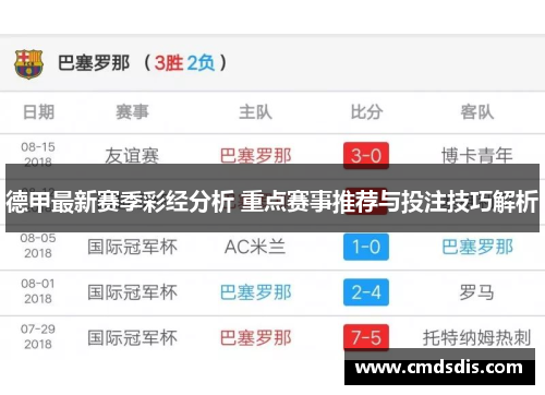 德甲最新赛季彩经分析 重点赛事推荐与投注技巧解析