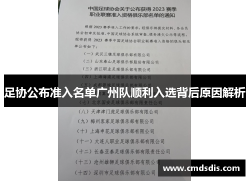 足协公布准入名单广州队顺利入选背后原因解析